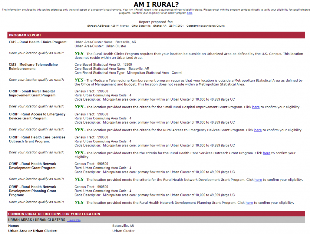 Rural Access Center "Am I Rural" step 3